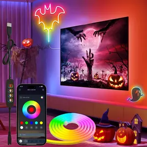 USB Powered 5V LED Neon Rope Light, 1 Count Smart 5050RGB+IC LED Lights, Application Control & Music Synchronization LED TV Light, DIY LED Lights, Led Strip Light