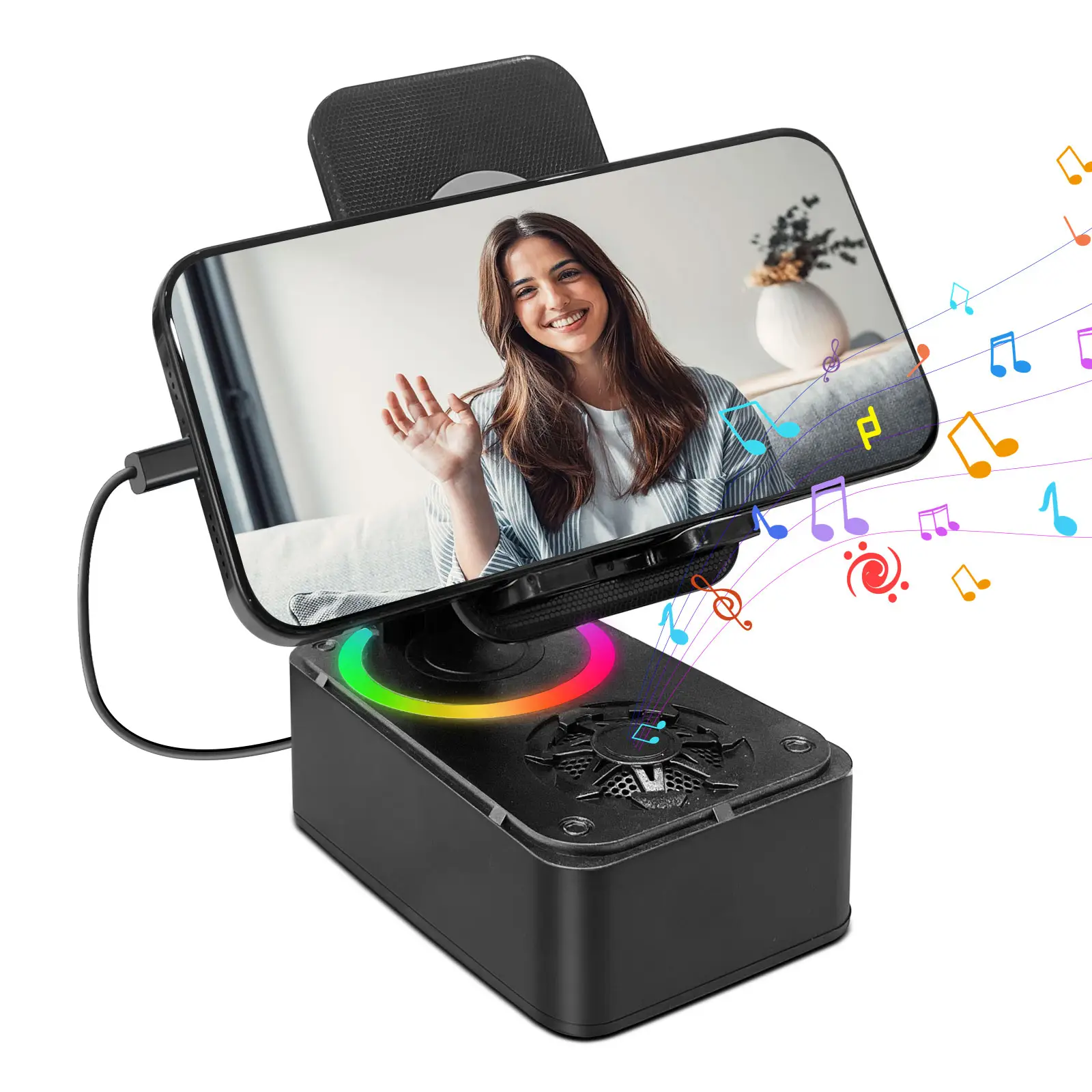 Wireless Audio Bluetooth Speaker, 3in1 Cellphone Holder, with USB EmergencyRechargeable (1200mAh), LED Nightlight, 360°Foldable for Phone or Pad, For