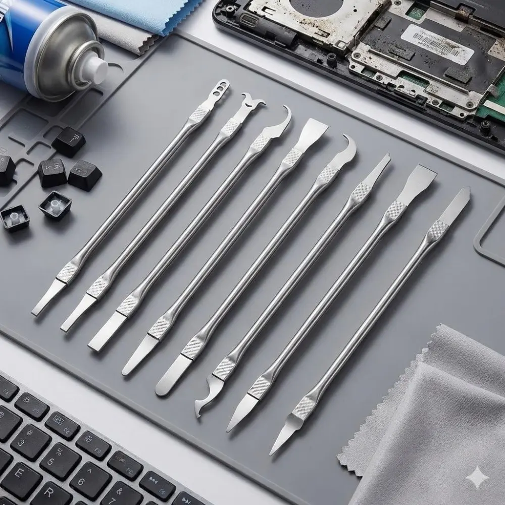 Ultra-Thin Metal Removal Knife & Precision Tweezers Set: 8-PC Anti-Static Soldering Tools Repair Tool Kit for Phone PCB, CPU Micro-Carving & Professional Electronics Repair.