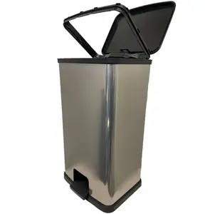 Mainstays Kitchen Trash Can, 13.2 Gallon Plastic Step Garbage Bin with Lid, Silver