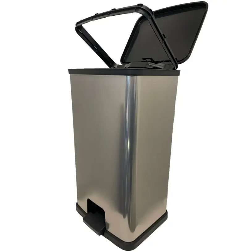 Mainstays Kitchen Trash Can, 13.2 Gallon Plastic Step Garbage Bin with Lid, Silver