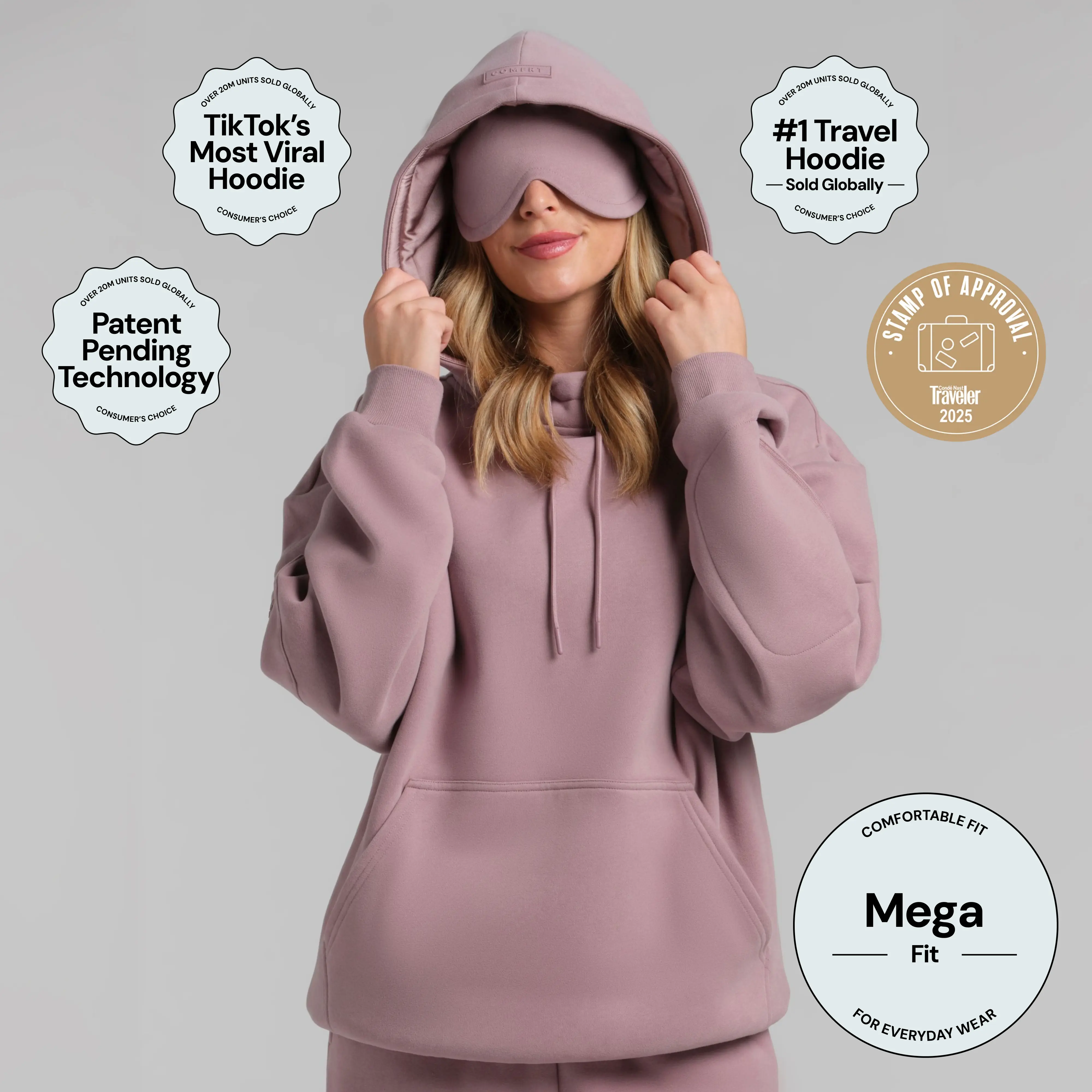 Comfrt | VIP Airplane Mode Travel Hoodie | CloudTouch Fleece Hoodie With Silk-Lined Hood & Eye Mask