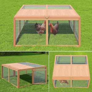Folding Chicken Coop - 45.5'' Portable Wooden Chicken Cage with Top & Side Doors, Outdoor/Indoor Rabbit Hutch, Small Animal Playpen(Solid Wood)