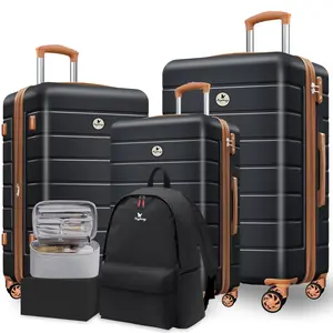 KEYTANG Classic Luggage Sets 5 Piece, TSA Spinner Hardshell Luggage Set Aluminum Luggage Hardside Spinner Suitcase Set,, Bonus Travel Backpack & Makeup Bag