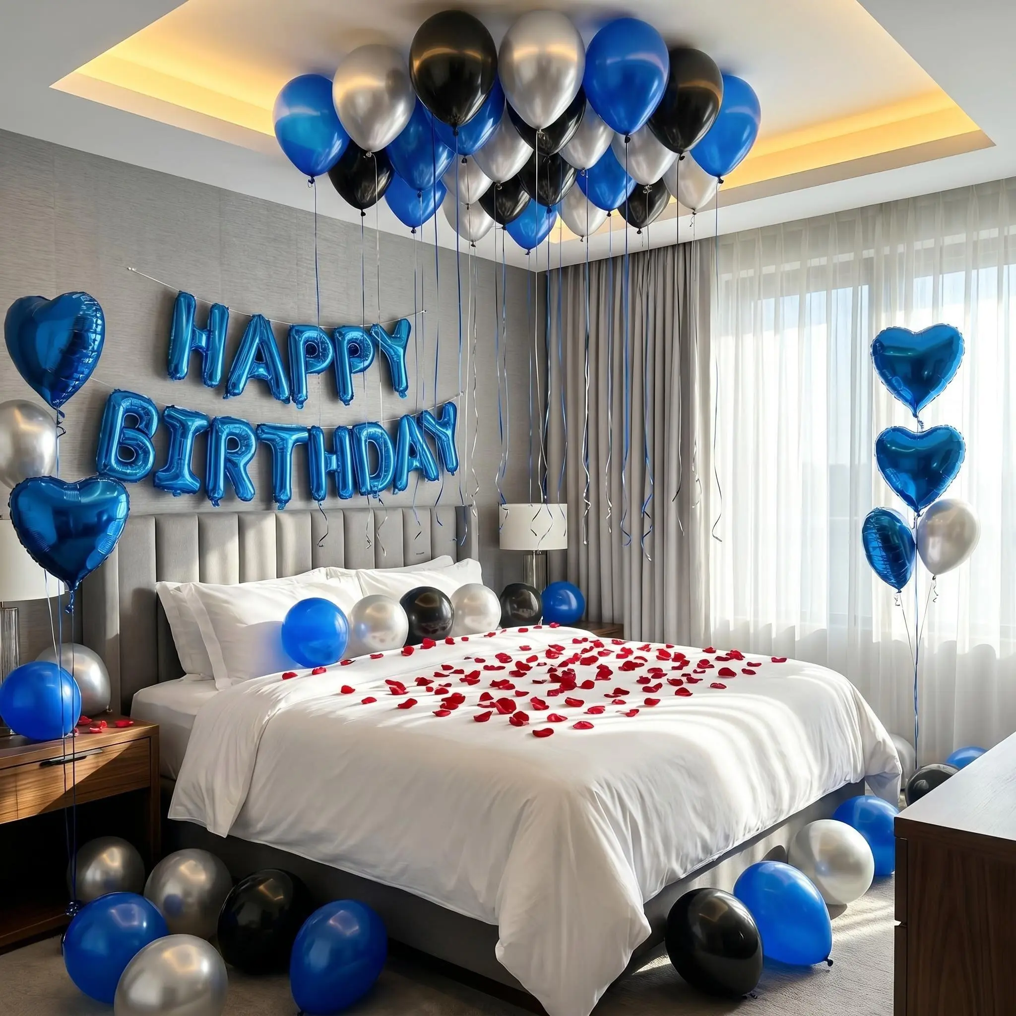 94-Piece Glossy Blue Birthday Balloon Garland Kit - Banner, Letter Decor, Latex Pieces, DIY Felt Tree Ornaments, Adult Red Light Eye Therapy Mask | Festive Home & Party Decor for Young Celebrants, Homestay Operators