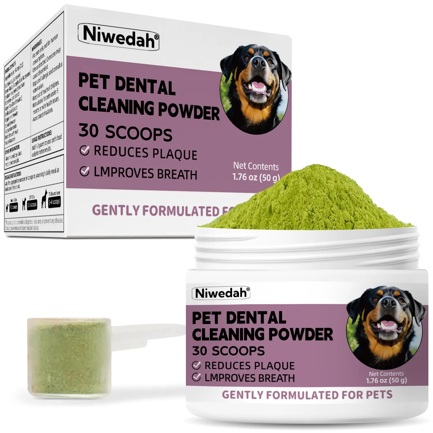 Natural Probiotic Seaweed Dog Teeth Cleaning Powder - Daily Oral Care Cleaner for Small/Medium/Large Dogs, Tartar Removal, Breath Freshening, Improves Breath