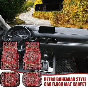 Bohemian Car Floor Mats 4 Pcs Set European Ethnic Pattern Rubber Auto Carpets Universal Fit Front Rear Seats Interior Accessories