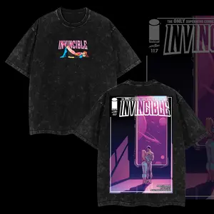 Superstyle Limited Love Pink Atom x Mark Invincible War Comic Double Printed Oversize Lightweight Acid Washed Tee TV Series Graphic Tee T-Shirt