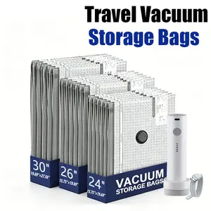 [2026 Upgraded] Cordless Travel Vacuum Bag Storage Compression Bag Set–15-Pack in 3 Sizes –Rechargeable Handheld Pump with Built-In Battery–Waterproof &Reusable Space Saver for Clothes & Packing, for Carry-On Suitcases travel organization pouch