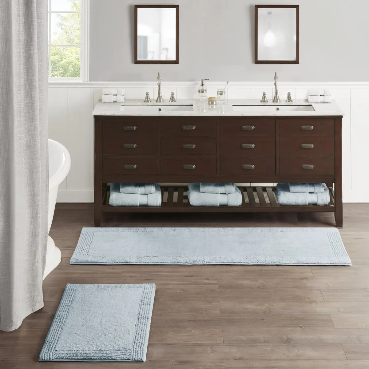 360 Stand Luxury Rectangular 21x34" Cotton Bath Mat, 0.75 in Thick, 3000 GSM 100% Tufted Reversible Absorbent Blue Bath Rug, Rectangle, Mat-Style Bath Mats