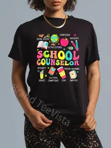 100% Cotton Unisex Retro School Counselor Back To School Teacher Counseling T-Shirt Graphic Casual Round Neck Tee