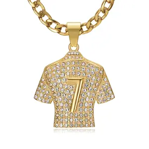 18K Gold Plated Soccer Jersey Number 7 Pendant Football Star Stainless Steel Necklace for Men, 24 Inch 7mm Chain Soccer Player Jewelry Gift