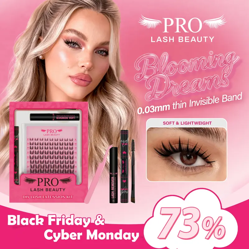 ProLashBeauty Lashes Clusters Kit - Sunrise Long-Lasting Eyelash Extensions, C/D Curl, Invisible Band, Beginner-Friendly Anime Cluster Lash False Eyelashes & Adhesives, Extension Tool, Tweezer, Glue, Remover for At-Home DIY (Ideal for Makeup Enthusiasts)