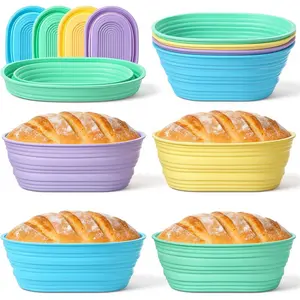 4 Pcs Silicone Banneton Bread Proofing Basket, 9.44 Inch Oval Foldable Silicone Proofing Baskets for Sourdough Bread Baking with Non-Stick Surface (Green/Y