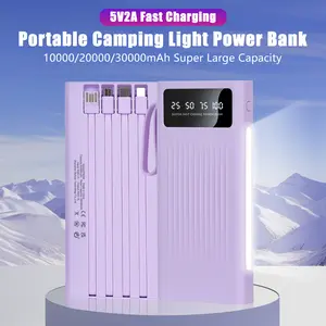 10000/20000/30000mAh Super Large Capacity 5V2A Portable Fast Charging Power Bank, High Appearance Business Style Charger, Build with 4 Cables, 4 Modes Ultra-bright Camping Lights, Travle Must Have, for Iphone 6 7 8 X XR 11 12 13 14 15 16Pro Max