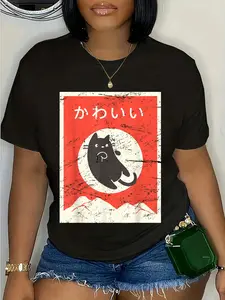 100% Cotton Unisex Vintage Japanese Cat "Kawaii" Anime T-Shirt Cute Cat Kawaii Tees