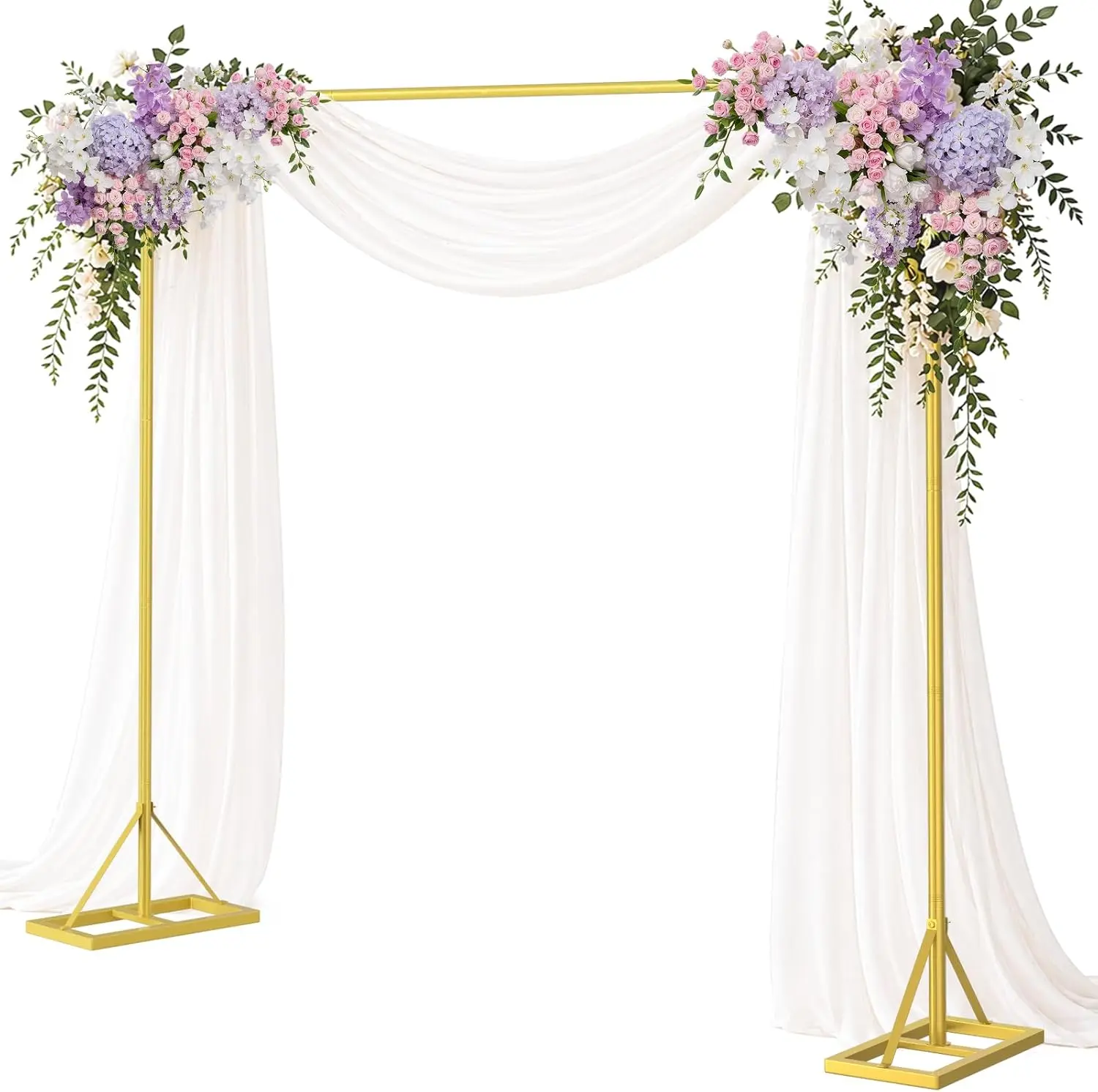 EMART 8FT Square Backdrop Stand Heavy Duty, Gold Metal with Triangle Base. Metal Backdrop Stand Kit Includes Water Bags & Ground Spikes, Portable Back Drop Stand for Party, Wedding, Birthday, Photo.