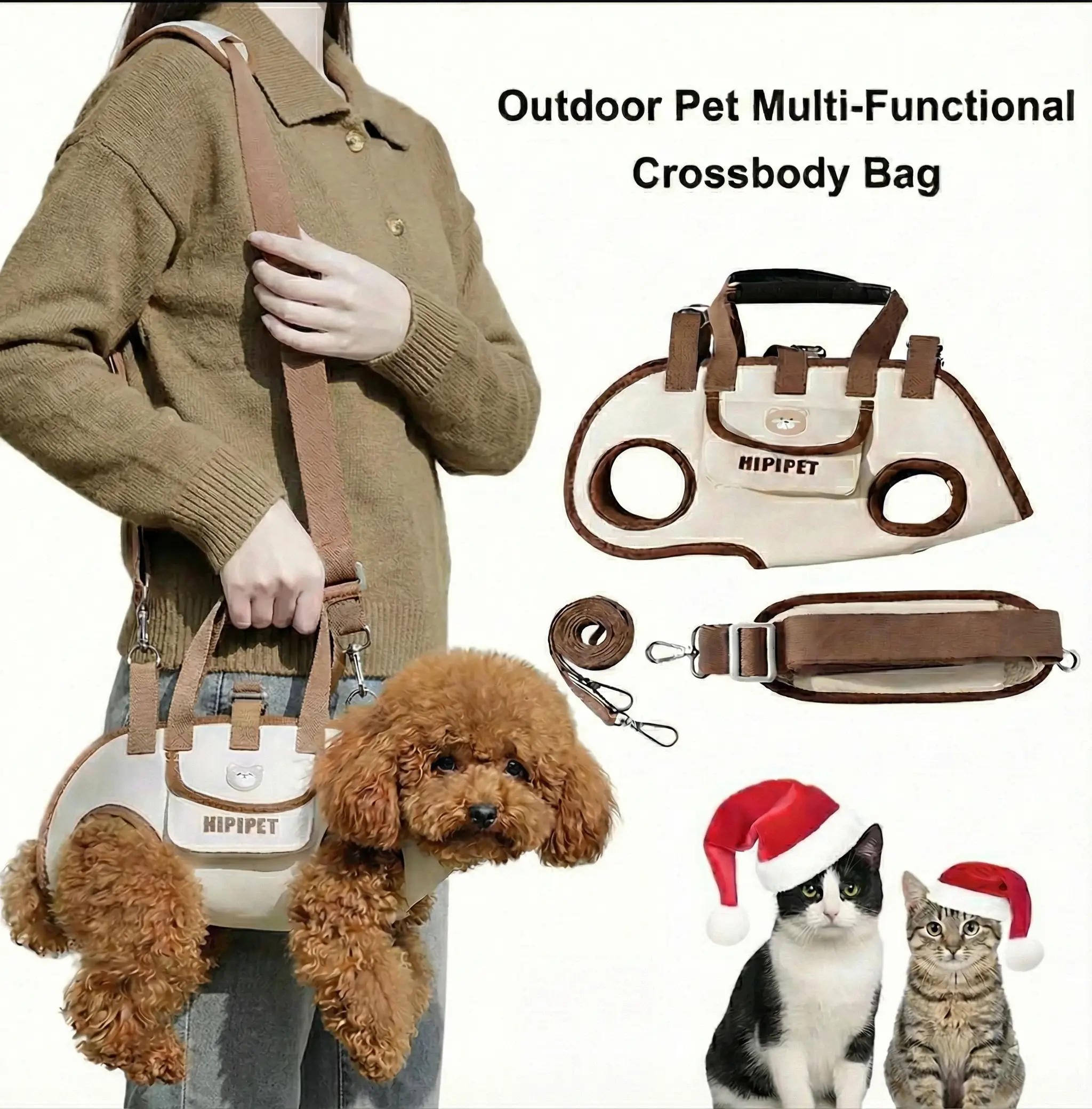 Outdoor Pet Crossbody Bag Multifunctional Pet Leash Backpack Carrier, Adjustable Dog Chest Harness with 5ft Leash, Portable Puppy Crossbody Bag for Small Dogs Cats Outdoor Walking Travel