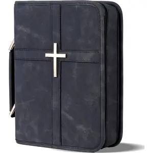 Vegan Leather Bible Cover Case with Phone Pocket for Men Women Christian Gift Box Packaging Black