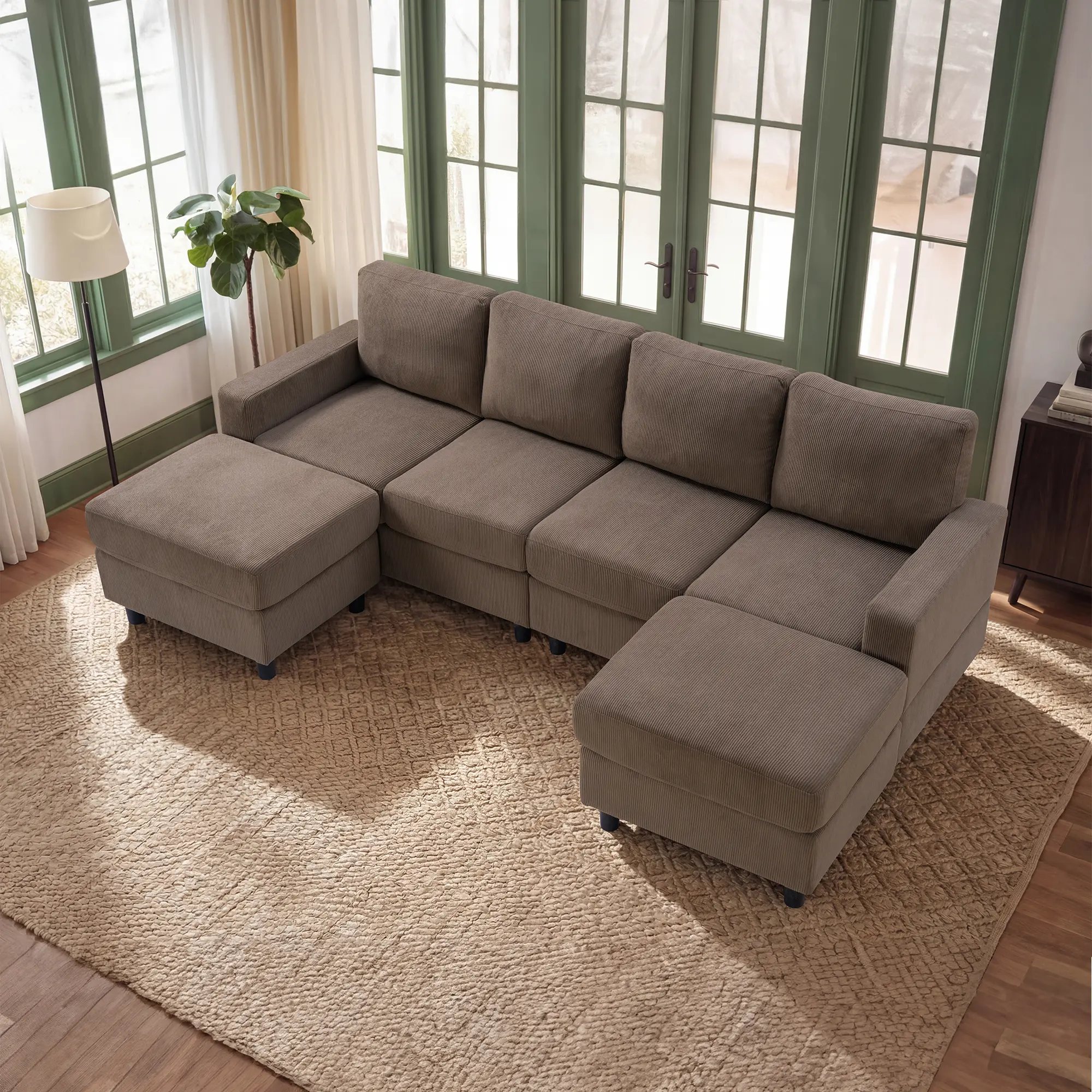 【Sub 3 packages】Niccae 98.8" Oversized U-Shaped Sectional Couch, Corduroy Upholstered 4-Seat Double Chaise Sofa with Sturdy Legs & Thick Padding, Modular Corner Sofa for Living Room, Family Room