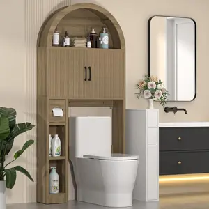 Dragosum Over The Toilet Storage Cabinet, Laundry, Restroom and Bathroom Organizer Over Toilet, Arched Storage Organizer Cabinet with Anti-Tip Device and Adjustable Shelf for Washroom