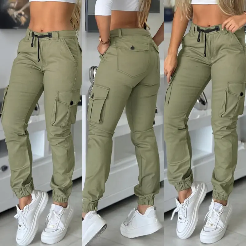 CHICME Women's High Waist Cargo Jogger Pants – Tapered Cuffed Cargo Pants with Pockets, Drawstring Elastic Waist, Casual Summer Streetwear Lightweight Utility Pants