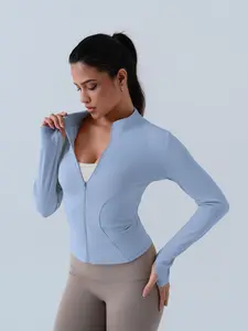 Women's Solid Zip Up Athletic Sports Jacket, Sporty Long Sleeve Outerwear for Women, Ladies Sportswear Activewear Womenswear for Indoor Outdoor Wear, Coats