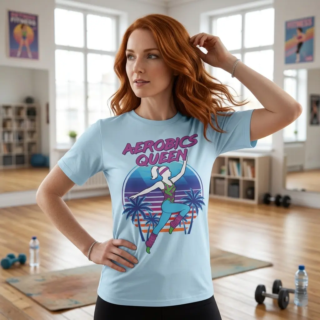Aerobics Queen Retro 80s Dance Graphic Tee | Vintage Workout Shirt Women