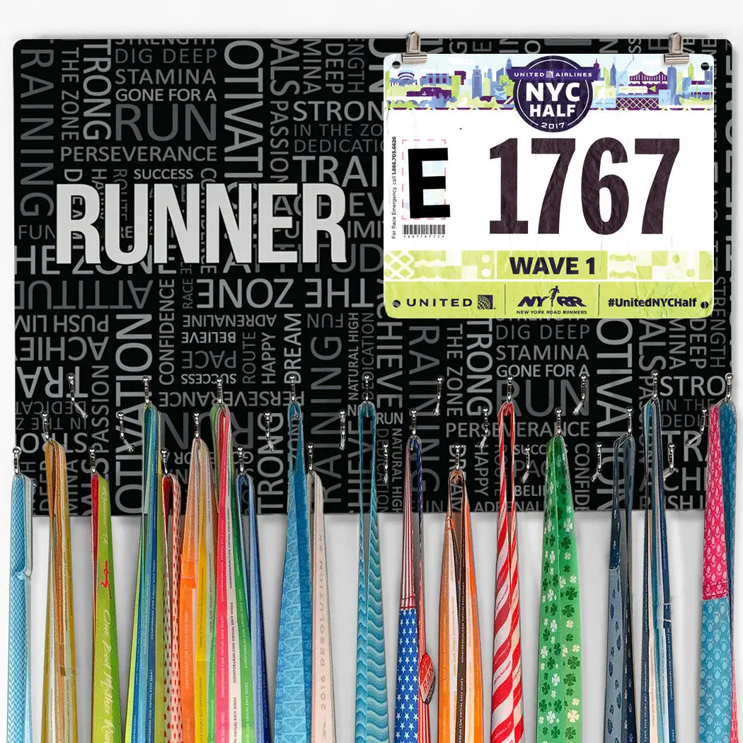 GFAR Large Running Medal and Bib Hanger Organiser with 30 Multiple Hooks - Running Inspiration, Ideal Gift for Runners, Hanging, Hooked