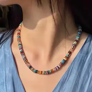 Handmade Natural Stone Bead Collarbone Chain - Non-Fading Colorful Women's Summer Jewelry