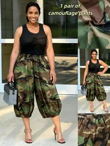Women's Fashion Casual Camouflage Print Pants, Elastic Waist Adjustable Lantern Seven-Eighths Pants, Vintage Style Trousers for Everyday Wear