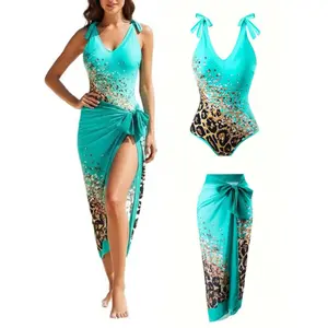 Women's One Piece Swimsuits with Cover Up Skirt Tummy Control V Neck Bathing Suits,Leopard Print & Sequin Detail, swimwear for women outdoorfun