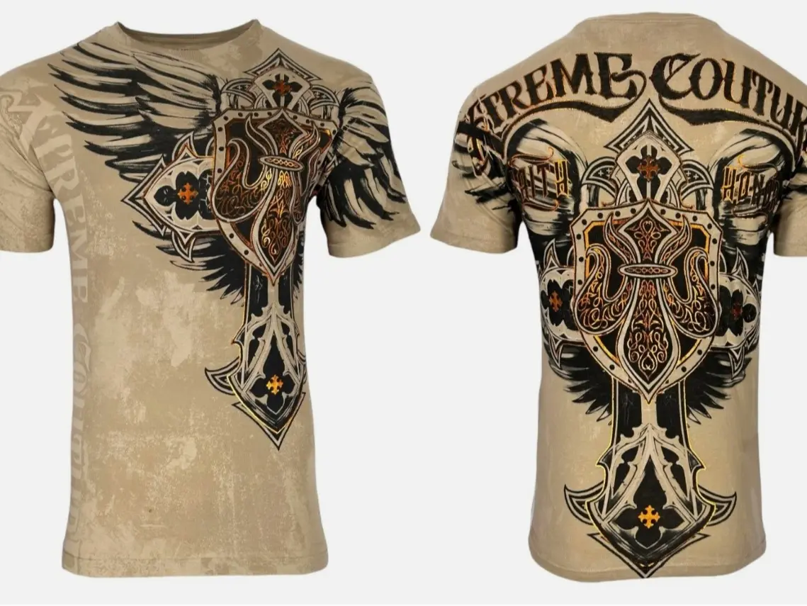 Xtreme Couture Lockdown Men's T-Shirt, Biker Cross Graphic Tee, Vintage 2000s Streetwear, Casual Shirt