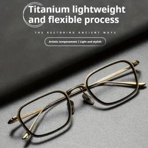 Retro Light-luxury Semi-titanium Glasses for Men Square Frame Transparent Lenses Everyday Use Full Rim Stainless Steel Frame Vintage Style Gift Unisex Vision Correction Video Recording Low Bridge Trendy oval sunglass