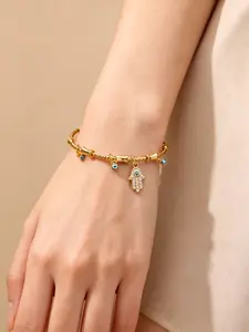 Women's Rhinestone Bangle Bracelet, Ethnic Pattern Copper Open Hand Eye Design, Casual All-Season Jewelry, Charming Demon Eye Accessory