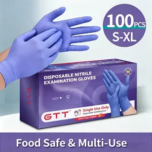 GTT 200PCS 5.5mil Nitrile Gloves, Heavy-Duty Purple Disposable Gloves, Latex-Free & Food-Safe, Multi-Use for Cleaning, Medical & Industrial Tasks