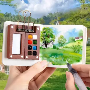 Mini Watercolor Travel Paint Set, Portable Artist Palette Sets with Sketchbook & Color Pigments & Refillable Water Brush & Clip, Portable Art Supplies for Indoor & Outdoor