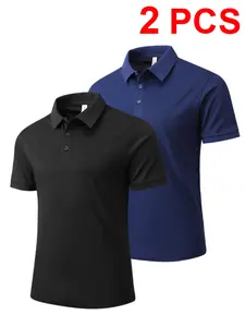 2-Pack Men's Faux Cotton Short Sleeve Polo Shirts | Solid Collared Casual Polos for Business, Golf & Everyday Use