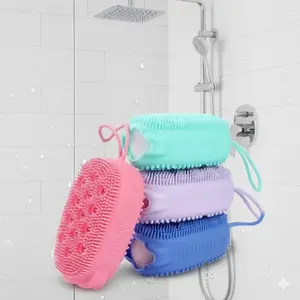 Silicone Soft Bristle Body Scrubber, Gentle Exfoliating Brush for Sensitive Skin, Antibacterial Shower Brush, Travel-Friendly Back Scrubber for Adults and Kids, Deep Cleansing Bath Brush with Long Handle