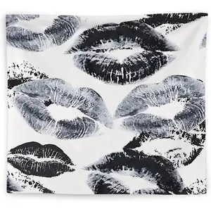 Trendy Black and White Kiss Lips Tapestry Wall Hanging, Funky Makeup Wall Decor, Fashion Aesthetic Wall Blanket Decor for Girls Room College Dorm Makeup Room Beauty Room, 50x60 Inch Flag Eilish tiktokshopspringglowup