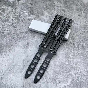 2-Pack Black Safe Balisong Trainer |   Unsharpened Butterfly fly Knife for Beginner, Stainless Steel Practice Flipping Tool