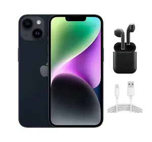 Refurbished Apple iPhone 14 (Fully Unlocked) A2649 Acceptable Condition with Wireless Earbuds & 1 Year Warranty