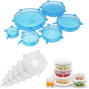 12PCS Reusable Silicone Stretch Lids for Food Storage 6 Sizes Airtight Seal for Bowls Cups Jars Microwave Freezer Safe BPA Free