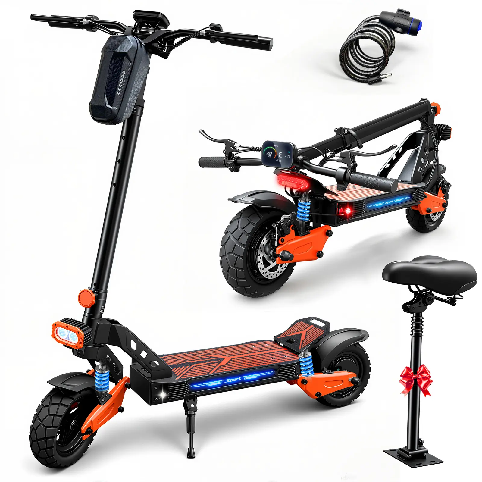 Multifunctional Adult Electric Scooter  1500w Powerful Motor, All Terrain Electric Scooter 35MPH Fast 20-28Miles Range,5 Seconds Folding,330LBs Load Capacity,Dual Shock Absorption,Foldable Off-Road E-Scooter Eco-Friendly Travel for Commuters & Students