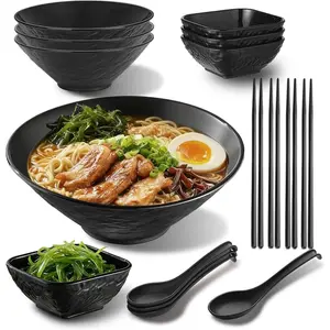 Ramen Bowl Set 40 oz of 4 with Dipping Bowls Chopsticks Spoons, Unbreakable  Style Plastic Noodle Soup Bowls for  Pho Soup Thai Miso Udon Wonton