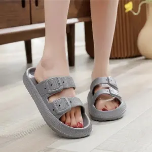 Cloud Sandals For Womens And Mens Double Buckle Adjustable Slides Hick Sole Slippers Shower Cushion Anti-Slip Footwear