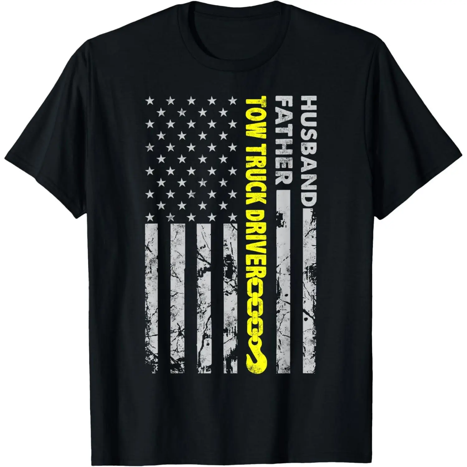 Husband Father Tow Truck Driver American flag Towing Dad T-Shirt,Unisex,Made in USA