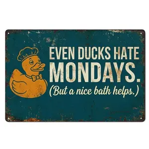Even Ducks Hate Mondays Funny Rubber Duck 8x12 Inch Aluminum Metal Sign - Humorous Retro Tin Wall Decor for Bathroom, Office, Man Cave - Gift for Monday Haters & Duck Lovers