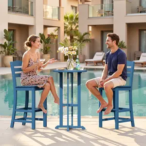 Walsunny 3Pcs Outdoor Bar Set , High Top Table and Bar Height Tall Adirondack Chairs Set of 2, All Weather HDPE Bar Height Outdoor Table and Chairs Set for Bistro Patio Balcony