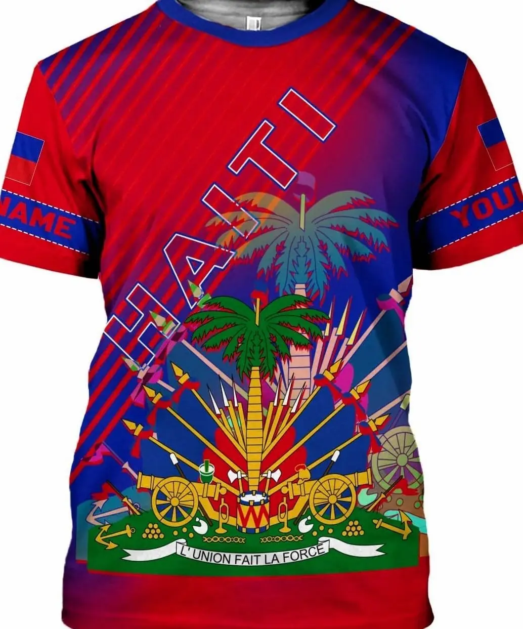 Unisex Personalized Haiti Flag Pride Full Print 3D Sublimation Polo Shirt - Menswear Long Sleeve, Haitian Heritage Polyester Apparel, Breathable Casual Classic Oversized Top, Sizes S-5XL HZB7